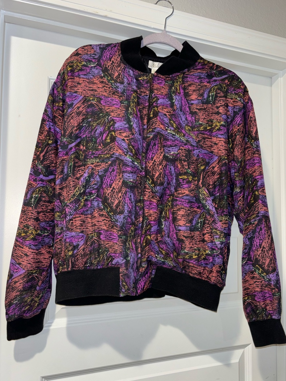 Naked Silk Abstract Print 100% Silk Bomber Jacket Size